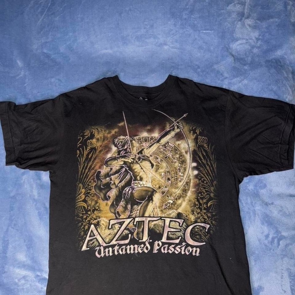 Aztec Untamed Passion Black Double Sided Print‎ T-Shirt Adult XL Retro Fantasy